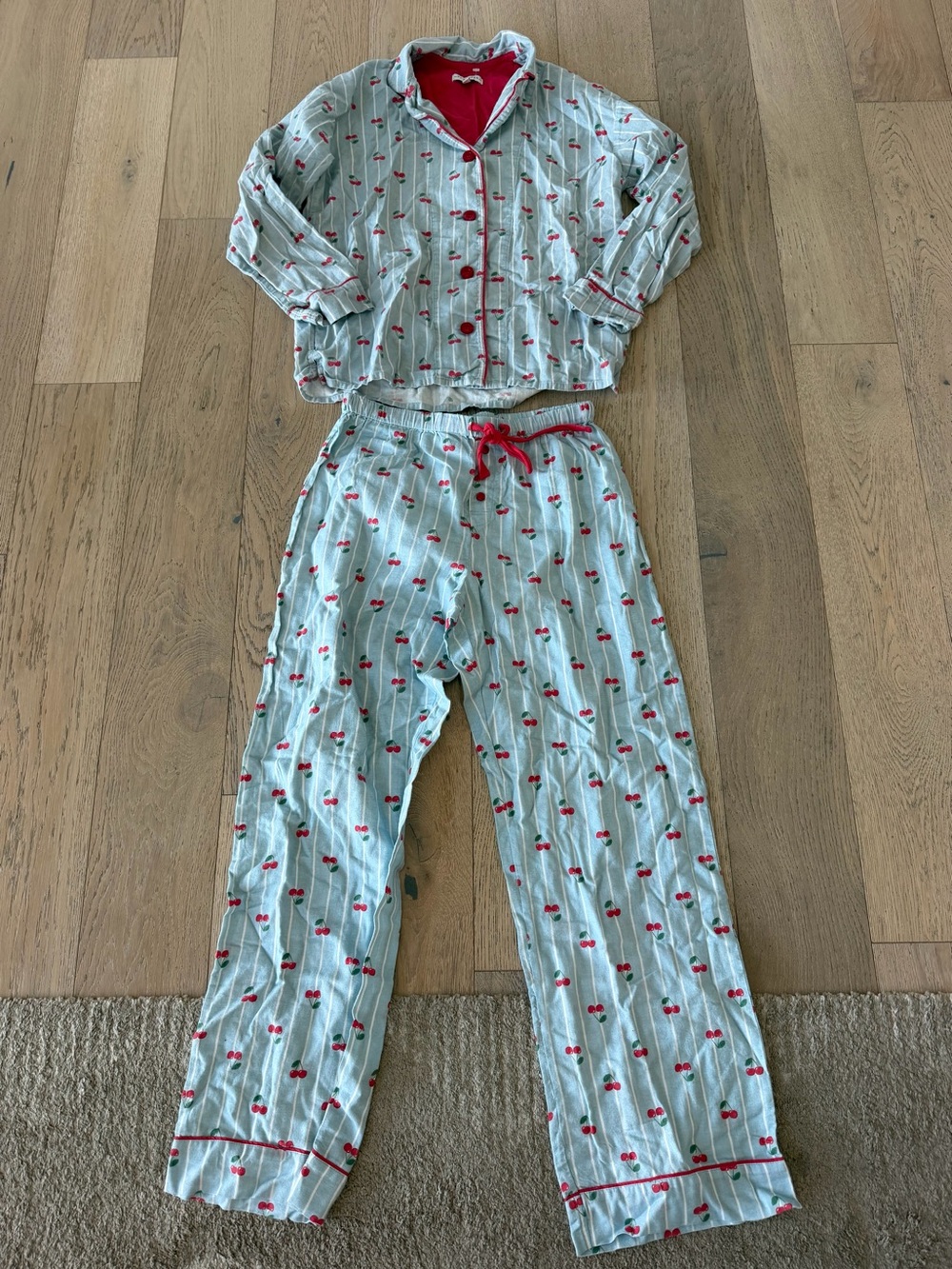 P.J. Salvage Pajama Set Small Blue Stripe Cherry Print